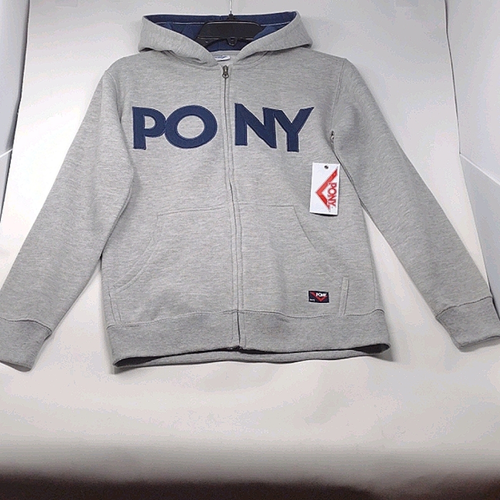 Pony Boys Full Zip Grey Heather Logo Fleece Hoodie